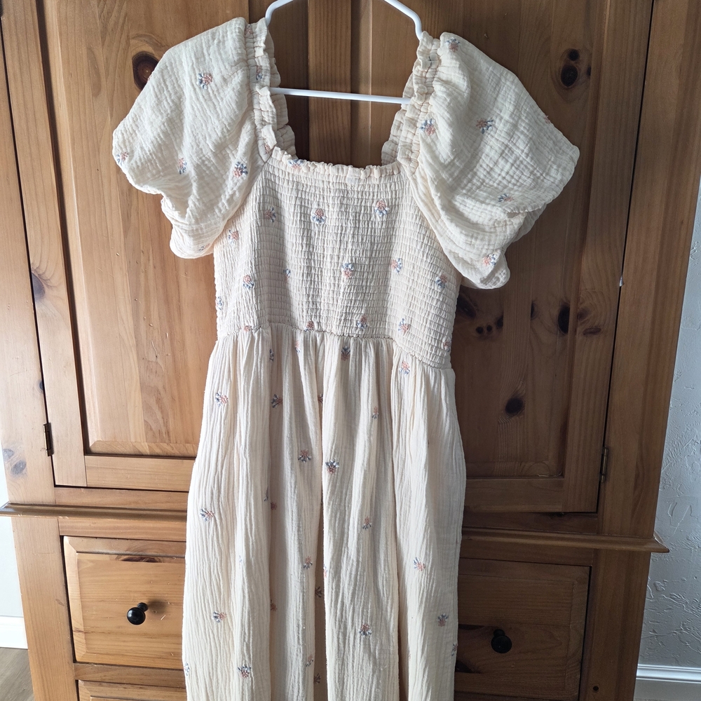 Ivy City Co Cream Ruffle Dress with Floral Details